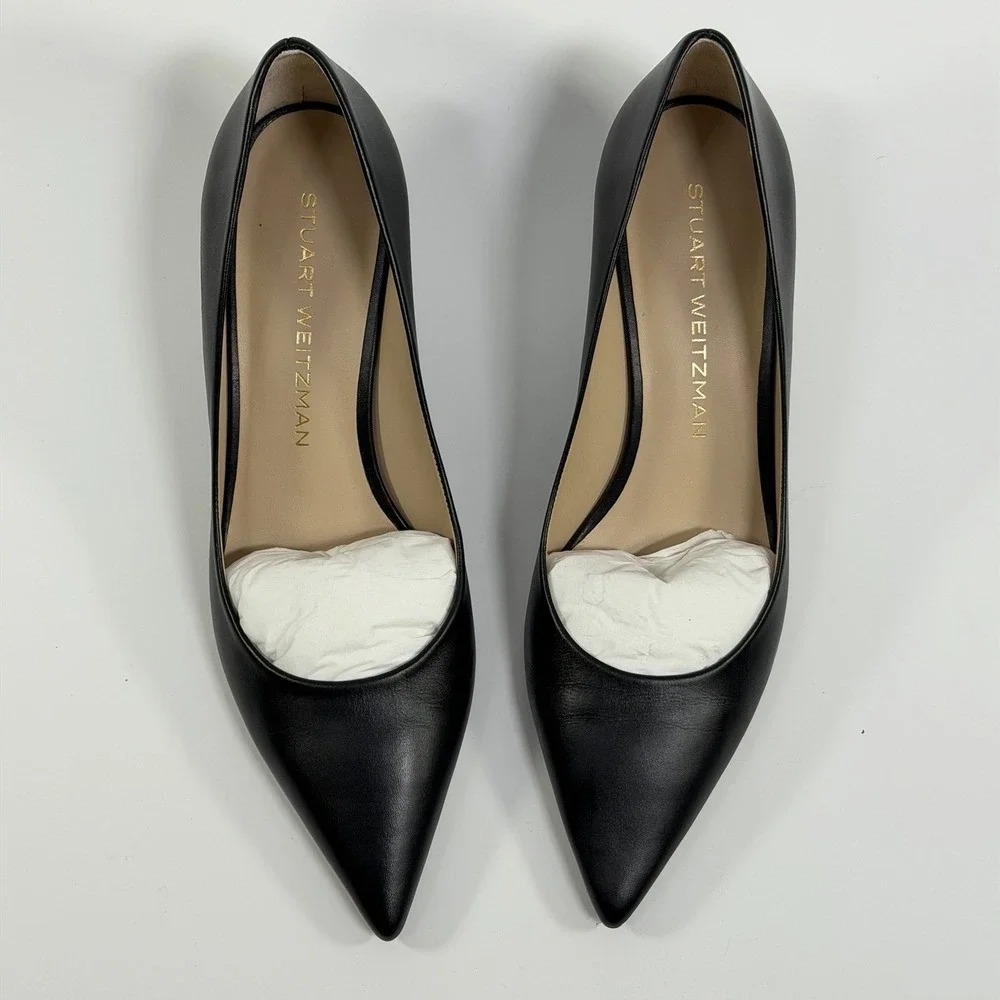 Stuart Weitzman Size-8B Womens Stuart Power 50 Pumps Black Pointed Toe Leather